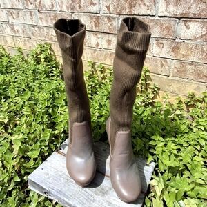 Messeca New York Carla Sock Boots Taupe Wedge Women Size 7.5